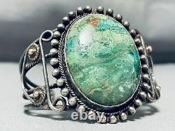Early Coil Work Important Green Stone Vintage Sterling Silver Bracelet