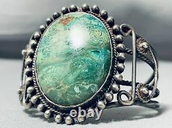 Early Coil Work Important Green Stone Vintage Sterling Silver Bracelet