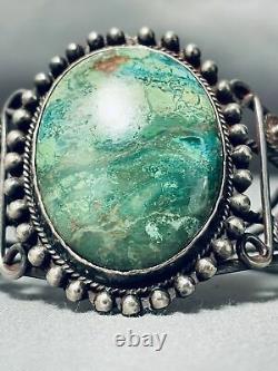 Early Coil Work Important Green Stone Vintage Sterling Silver Bracelet