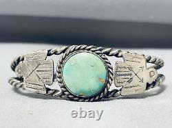 Early Coiled Thunderbird Vintage Navajo Cerrillos Turquoise Bracelet