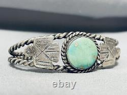 Early Coiled Thunderbird Vintage Navajo Cerrillos Turquoise Bracelet