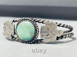 Early Coiled Thunderbird Vintage Navajo Cerrillos Turquoise Bracelet