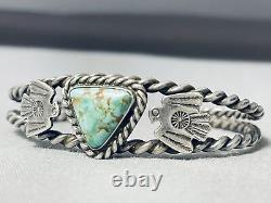 Early Coiled Vintage Navajo Carico Lake Turquoise Sterling Silver Bracelet