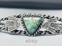 Early Coiled Vintage Navajo Carico Lake Turquoise Sterling Silver Bracelet