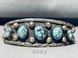 Early Crow Springs! Rare Turquosie Vintage Navajo Sterling Silver Bracelet