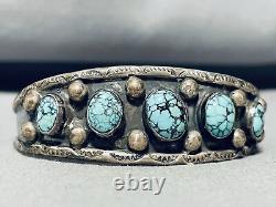 Early Crow Springs! Rare Turquosie Vintage Navajo Sterling Silver Bracelet