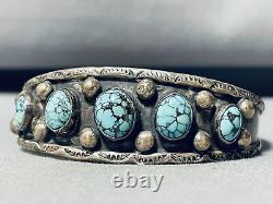 Early Crow Springs! Rare Turquosie Vintage Navajo Sterling Silver Bracelet