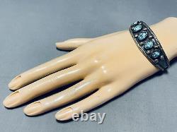 Early Crow Springs! Rare Turquosie Vintage Navajo Sterling Silver Bracelet