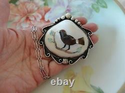 Early DENNIS RAMONE Inlaid Gemstone Bird Design Shell Sterling Pendant Necklace