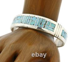 Early David Freeland Natural Blue Turquoise. 925 Silver Inlaid Cuff