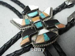 Early Detailed Vintage Navajo Turquoise Sterling Silver Kachina Bolo Tie
