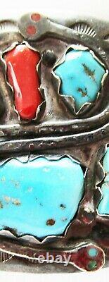 Early Effie C -Zuni Turquoise, Oxblood Coral Sterling Belt Buckle Effie Calavaza