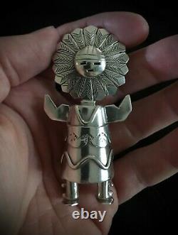 Early Esther Wood Solid Silver 3-Dimensional Kachina Doll Standing Pendant RARE