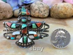 Early Exquisite Native American Zuni Turquoise Spiny Oyster Onyx Cuff Bracelet