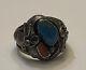 Early Fancy Old Pawn Navajo P R Sterling Silver Turquoise Red Coral Ring