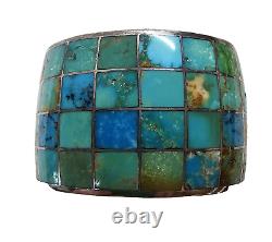 Early Federico Jimenez Inlaid Turquoise Sterling Silver Cuff Bracelet 144gr