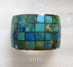 Early Federico Jimenez Inlaid Turquoise Sterling Silver Cuff Bracelet 144gr