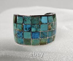 Early Federico Jimenez Inlaid Turquoise Sterling Silver Cuff Bracelet 144gr