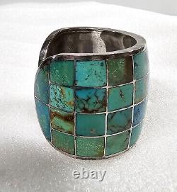 Early Federico Jimenez Inlaid Turquoise Sterling Silver Cuff Bracelet 144gr