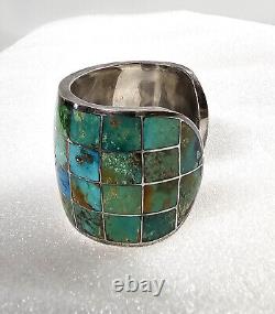 Early Federico Jimenez Inlaid Turquoise Sterling Silver Cuff Bracelet 144gr