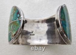 Early Federico Jimenez Inlaid Turquoise Sterling Silver Cuff Bracelet 144gr