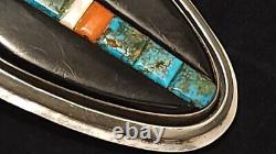 Early Fidel Bahe Navajo Sterling Silver Multi Stone Inlay Belt Buckle 57 Grams