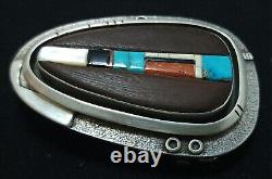 Early Fidel Bahe Navajo Sterling Silver Multi Stone Inlay Belt Buckle 64 Grams