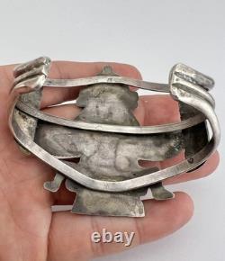 Early Frank Vacit Zuni Knifewing Multi Gemstone Flush Inlay Wide Cuff Bracelet