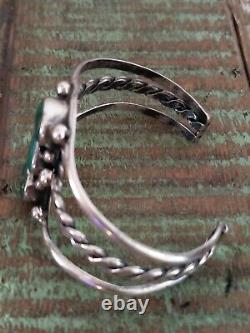 Early Fred Harvey Era 1920's 3 Stone Turquoise Sterling Twisted Cuff Bracelet