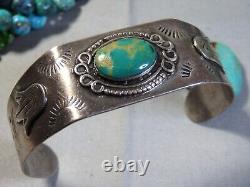 Early Fred Harvey Era NAVAJO FOX Mine TURQUOISE STERLING Cactus Flower Bracelet