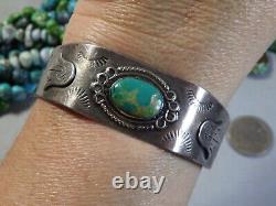 Early Fred Harvey Era NAVAJO FOX Mine TURQUOISE STERLING Cactus Flower Bracelet