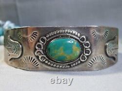 Early Fred Harvey Era NAVAJO FOX Mine TURQUOISE STERLING Cactus Flower Bracelet