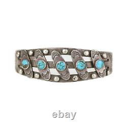 Early Fred Harvey Era Navajo Coin Silver & Turquoise Snake Eye Cuff Bracelet