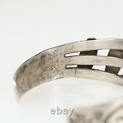 Early Fred Harvey Era Navajo Coin Silver & Turquoise Snake Eye Cuff Bracelet