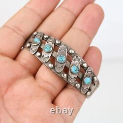 Early Fred Harvey Era Navajo Coin Silver & Turquoise Snake Eye Cuff Bracelet