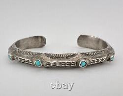 Early Fred Harvey Era Navajo Sterling Silver Turquoise Carinated Cuff Bracelet