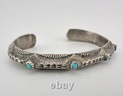 Early Fred Harvey Era Navajo Sterling Silver Turquoise Carinated Cuff Bracelet