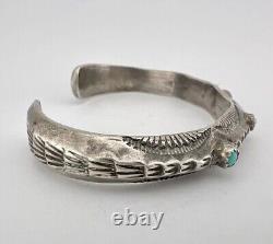 Early Fred Harvey Era Navajo Sterling Silver Turquoise Carinated Cuff Bracelet