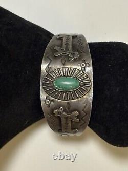 Early Fred Harvey Era Navajo Sterling Silver Turquoise Horse Snake Cuff Bracelet