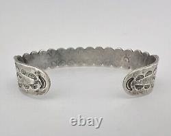 Early Fred Harvey Era Navajo Sterling Silver Turquoise Stamped Cuff Bracelet