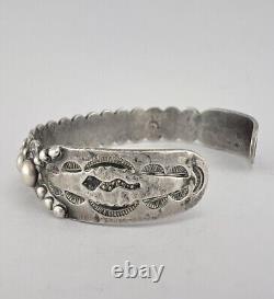 Early Fred Harvey Era Navajo Sterling Silver Turquoise Stamped Cuff Bracelet