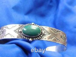 Early Fred Harvey Era Turquoise Cuff Bracelet Arrows Eagle Highly Decorated