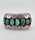 Early Fred Harvey Navajo Coin Silver Cerrillos Turquoise Shadowbox Cuff Bracelet