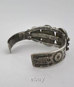 Early Fred Harvey Navajo Sterling Silver Turquoise Stamped Arrow Cuff Bracelet