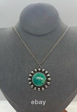 Early Fred Harvey Southwestern Navajo Sterling Silver Green Turquoise Necklace
