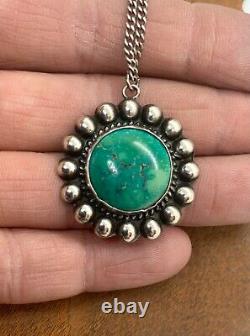 Early Fred Harvey Southwestern Navajo Sterling Silver Green Turquoise Necklace