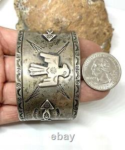 Early Fred Harvey Southwestern Navajo Sterling Silver Thunderbird Cuff Bracelet