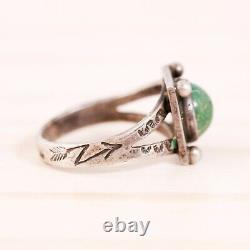 Early Fred Harvey Sterling Silver Green Turquoise Arrow Stamps Ring Size 3.5