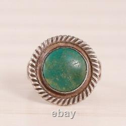 Early Fred Harvey Sterling Silver Green Turquoise Side Stamp Ring Size 7.5