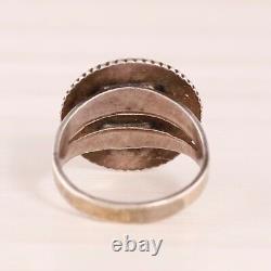Early Fred Harvey Sterling Silver Green Turquoise Side Stamp Ring Size 7.5